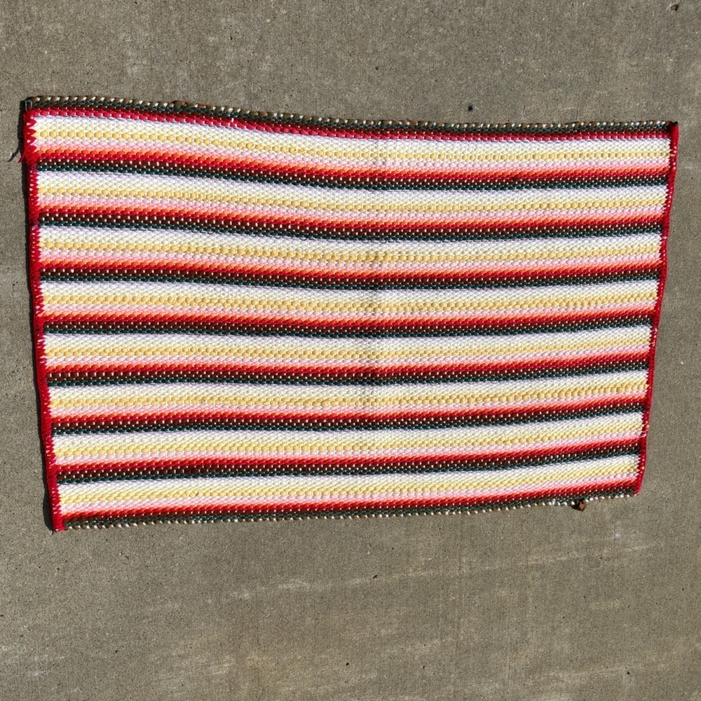 Vtg. Handmade Rag Rug Crocheted Edge, Reversible Floor Mat